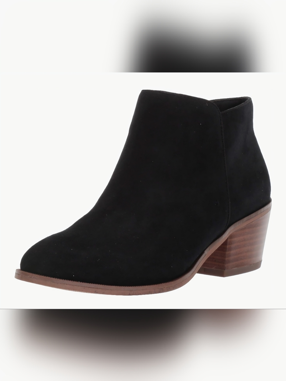 Essentials Black Suede Ankle Boot with Stacked Heel Woman Size 8 Zipper On Boots